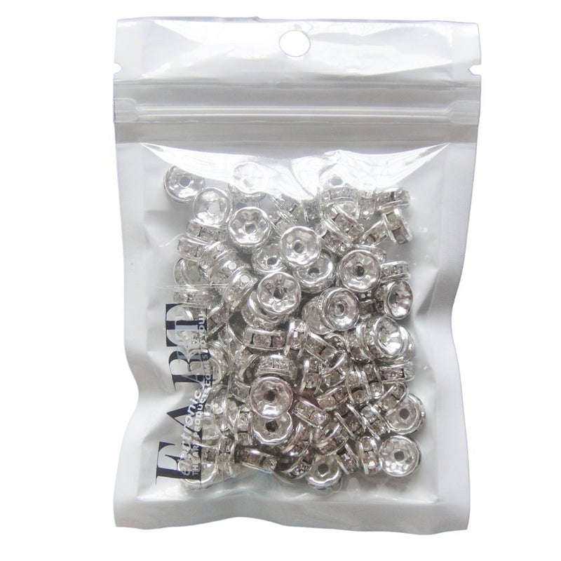 RUBYCA 100pcs 12mm A+++ Round Rondelle Spacer Charm Beads Silver Tone White Clear Czech Crystal - Image 3